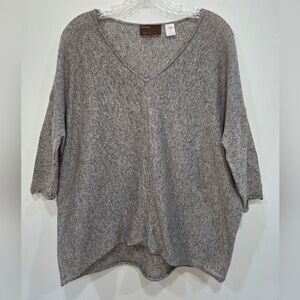 Kerisma Heather Gray Linen Blend Sweater V-Neck 3/4 Sleeve Center Seam S/M